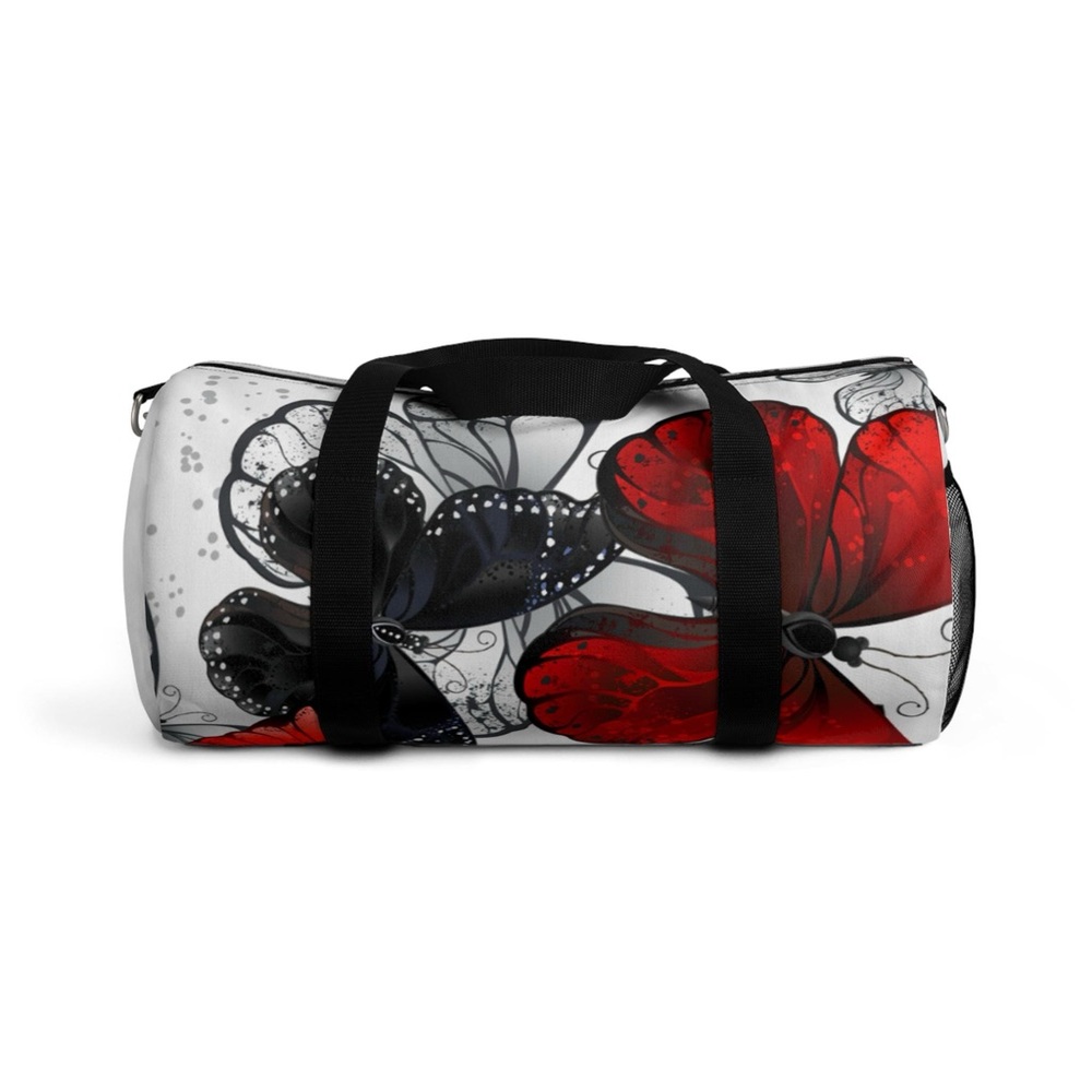 Floral Butterfly Duffel Bag - Red and Black